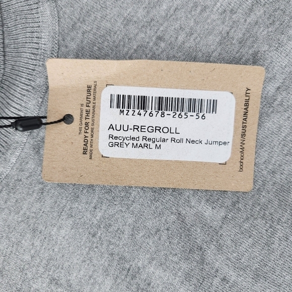 BoohooMan REGULAR RECYCLED ROLL NECK RIBBED SWEATER. Grey. Size Large. New. - Picture 7 of 7
